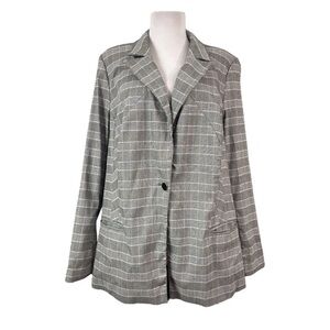 Lane Bryant Women's Size 22 The Bryant Blazer Black White Plaid Pockets L/S